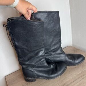 MOMA Made in Italy Leather Black Riding Biker Boots Lace Up Long